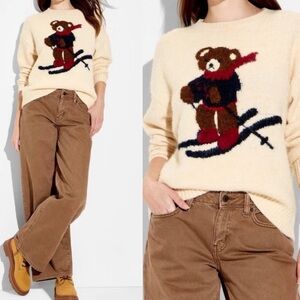 Wild Fable Women's Crewneck Heritage Novelty Sweater skiing bear